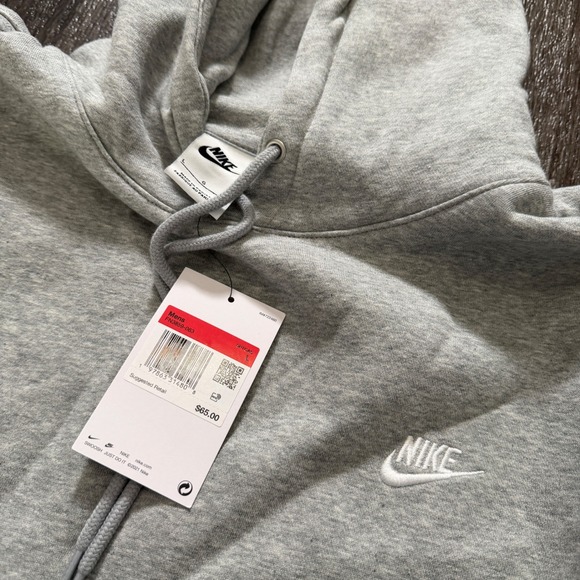 Nike Club Fleece Pullover Hoodie Sweatshirt Mens Gray Logo Activewear Size M - Picture 2 of 3